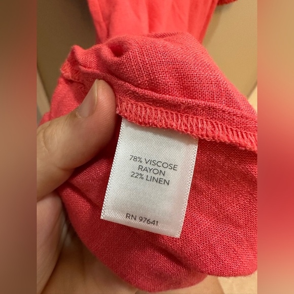 J Jill Linen Blend Button Front Midi Dress with Smocked Cuffs in Guava Size L - Picture 9 of 9